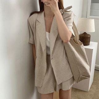 Short-sleeve Single Breasted Blazer / High-waist Plain Dress Shorts