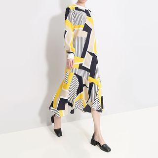 Long-sleeve Patterned A-line Midi Mermaid Dress As Shown In Figure - One Size