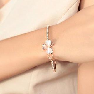 Cat Eye Stone Clover Bracelet Gold - One Size