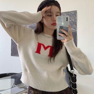 Embroidered Cropped Sweater Almond - One Size