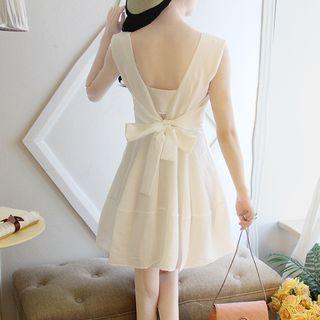 Sleeveless Bow Back Plain Mini Dress