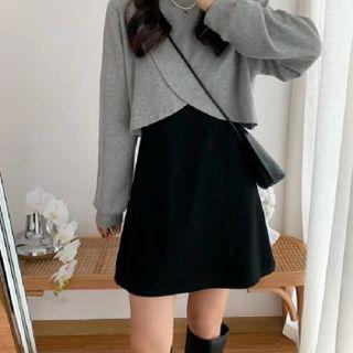 Set: Cropped Sweatshirt + Sleeveless A-line Dress