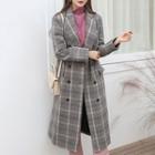 Double-breasted Wool Blend Long Plaid Coat