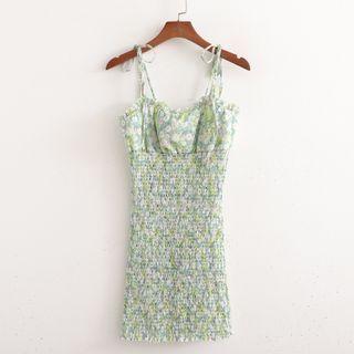 Suspender Wood Ear Trim Floral Shaping Dress