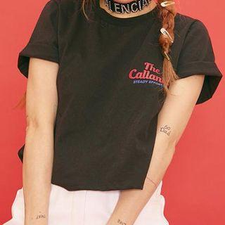 Short-sleeve Letter T-shirt Black - One Size
