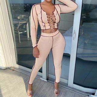 Set: Long-sleeve Lace Up T-shirt + Pants