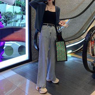 Spaghetti Strap Top / Jacket / Wide-leg Jeans / Set