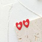 Flower Heart Alloy Earring 1 Pair - Silver Needle Earrings - Red - One Size