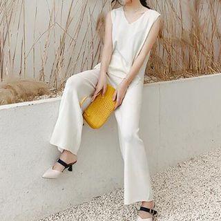 Set: Knit Tank Top + Wide Leg Pants