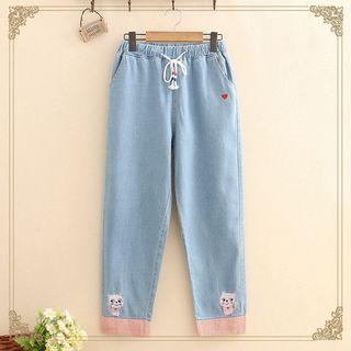 Cat & Heart Embroidered Straight-leg Jeans