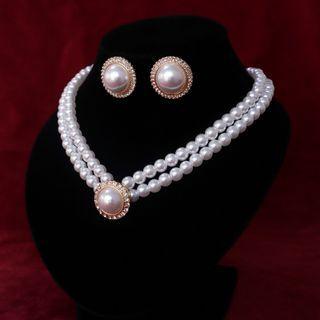 Faux Pearl Rhinestone Alloy Earring / Necklace / Set