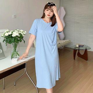 Short-sleeve Plain Tie-strap Knit Dress
