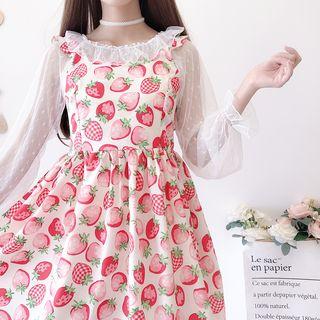 Strawberry Midi A-line Dress / Lace Top
