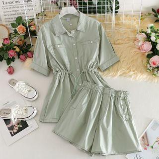 Set : Plain Cargo Shirt + Wide Leg Shorts