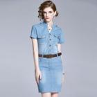 Short-sleeve Mini Sheath Denim Dress