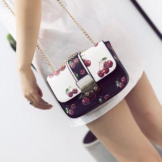Cherry Printed Push Lock Cross Bag