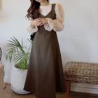 Bell-sleeve Blouse / Midi A-line Overall Dress / Set