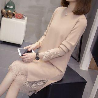 Lace Trim Knit Midi A-line Dress