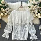 Balloon-sleeve Floral Cropped Lace Blouse