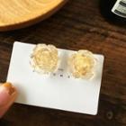 Flower Stud Earring 1 Pair - Transparent & Gold - One Size