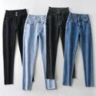 High Waist Button Fly Skinny Jeans