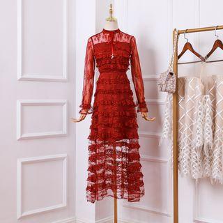 Long-sleeve Maxi Lace Layered Dress