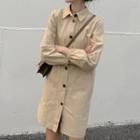 Long-sleeve Mini Shirt Dress Almond - One Size