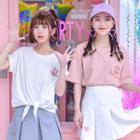 Tie-hem Embroidered Short-sleeve T-shirt