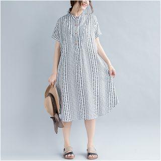 Short-sleeve Printed Midi Shirtdress