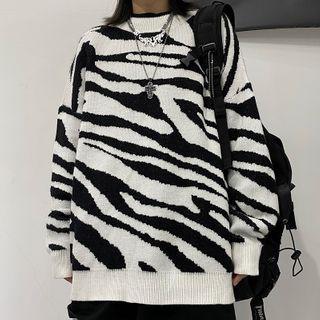 Zebra Pattern Long-sleeve Knit Top