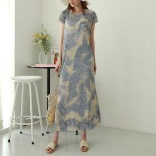 Cap-sleeve Dyed Maxi Pleated Dress