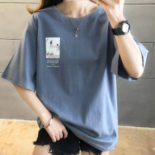 Short-sleeve Plain Loose Fit Print T-shirt