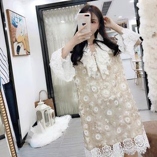 Flower Detail Long-sleeve Lace Dress