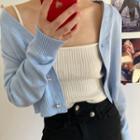 Heart Button Cropped Cardigan
