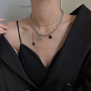 Bear Smiley Pendant Stainless Steel Choker Bear - Silver - One Size