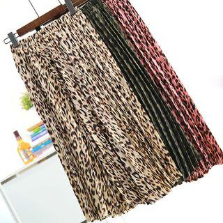 Leopard Pleated Chiffon Skirt