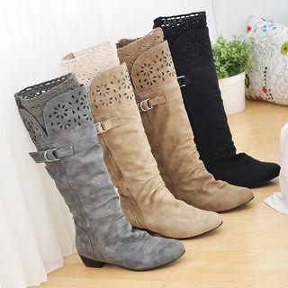 Paneled Buckled Mid-calf Boots