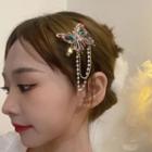Rhinestone Beaded Butterfly Hair Clip 1 Pc - Gold - One Size