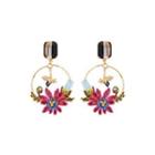 Fashion And Elegant Plated Gold Enamel Flower Bee Circle Earrings With Cubic Zirconia Golden - One Size