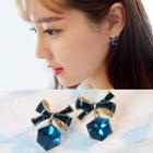 Bow Faux Crystal Dangle Earring 1 Pair - Blue - One Size