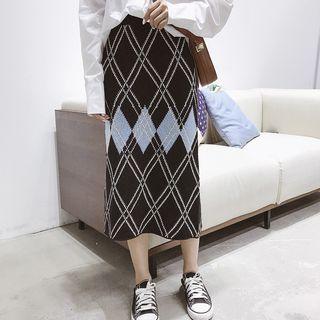 Check Midi Knit Skirt