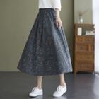Elastic-waist Floral Print A-line Midi Skirt