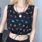 Cropped Butterfly Print Tank Top