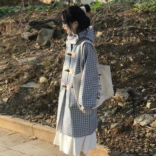 Hooded Houndstooth Duffel Coat A585 - Houndstooth - Blue - One Size
