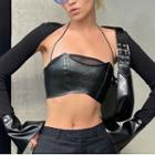 Shrug + Pu Leather Halter-neck Top