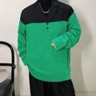 Open-placket Two-tone Sweatshirt