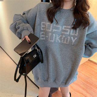 Rhinestone-lettering Oversized Pullover