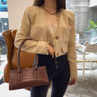 Frayed-edge Cropped Tweed Jacket