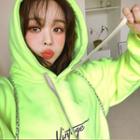 Letter-embroidered Neon Fleece-lined Hoodie