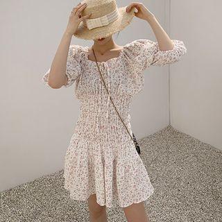 Flower Print Off-shoulder A-line Dress Flower - One Size
